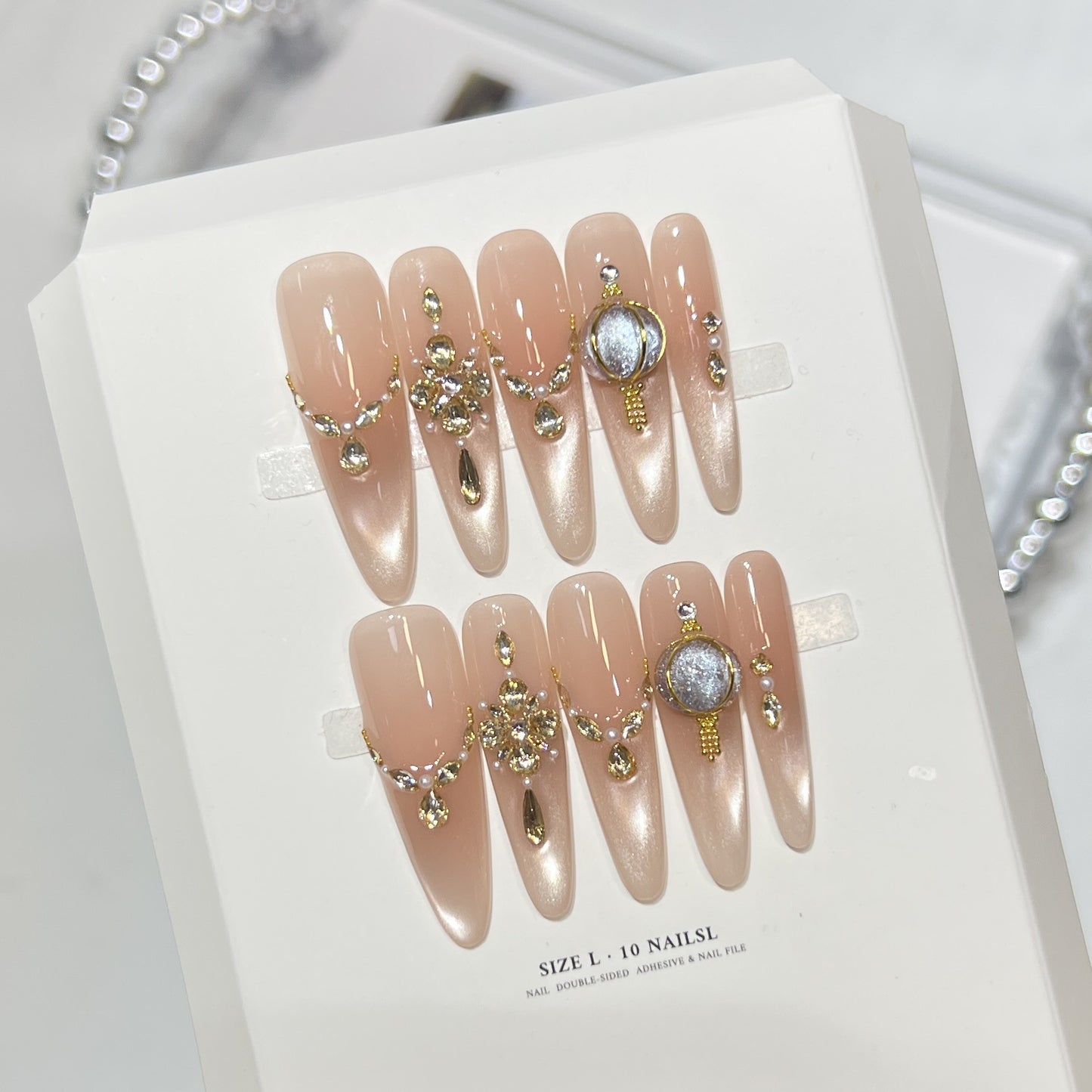 Decorative Stiletto Press-On Nail Set with Elegant Gemstone Embellishments Acalora
