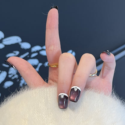 Elegant Gel Press-On Nail Set with Rhinestone Details Acalora