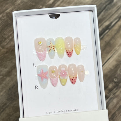Summer-Inspired Press-On Nail Art Set Acalora
