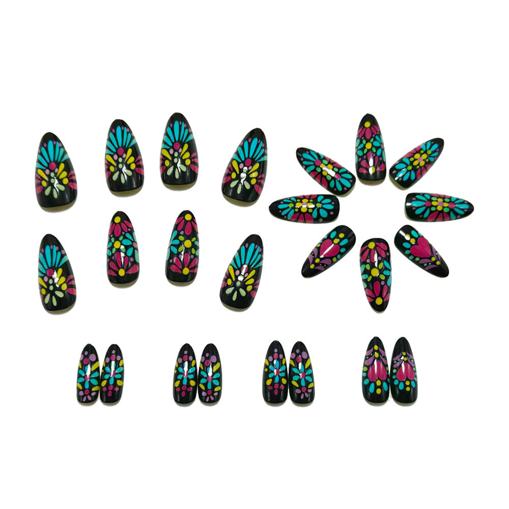 Artificials nails with colorful flower pattern Acalora