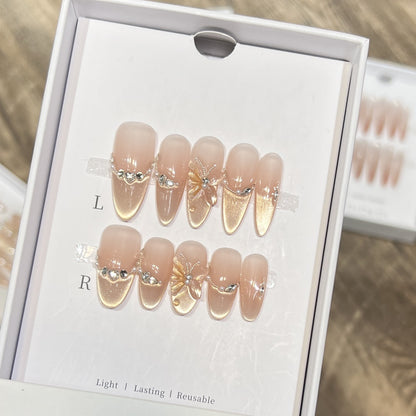 Elegant Butterfly-Accent Press-On Nail Set Acalora