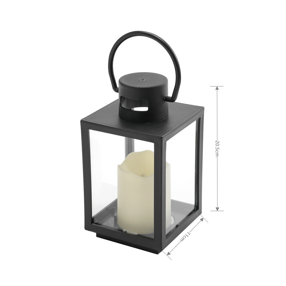 Portable Rectangular Metal Frame Glass-Panel LED Flameless Candle Lantern Acalora