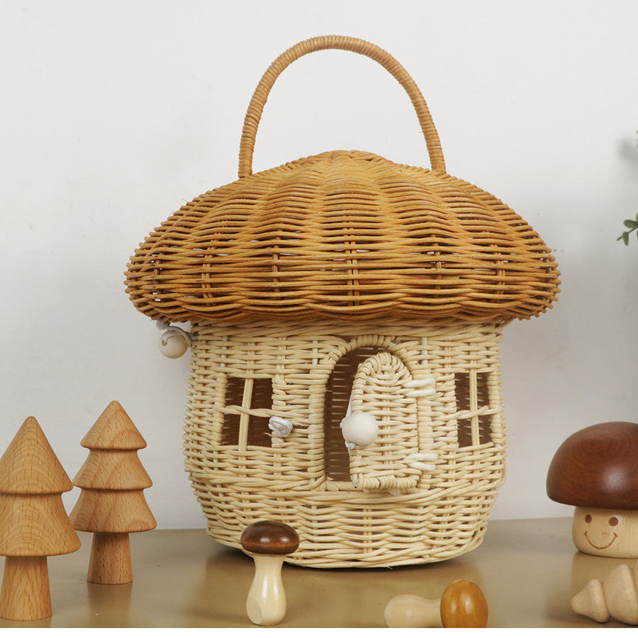 Whimsical Mushroom-Shaped Woven Storage Basket Acalora