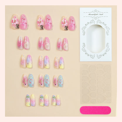 Artistic Press-On Nail Set with Floral and Graphic Designs Acalora