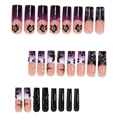 Artistic Long Nail Design with Floral Accents Acalora