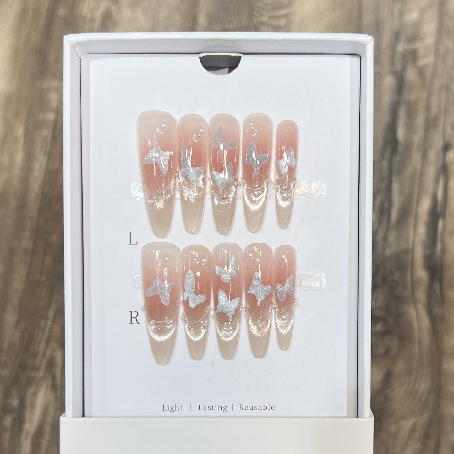 Artistic Stiletto Press-On Nail Set with Butterfly Design Acalora