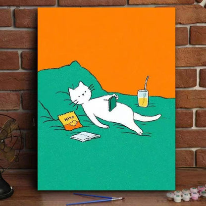 Whimsical Cat Watering Plants Canvas Art