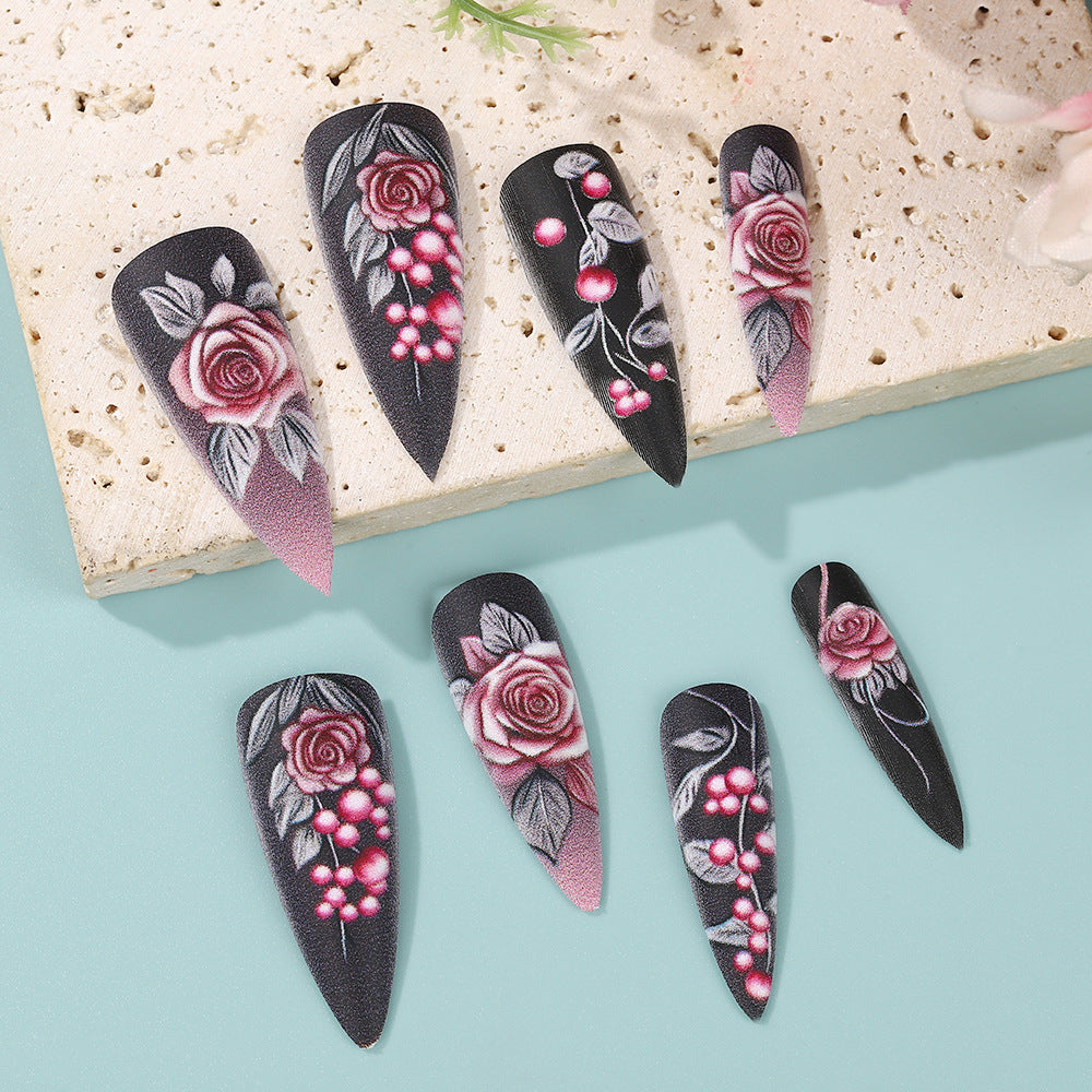 Artificial nails with detailed rose design Acalora