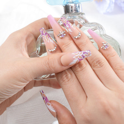 Floral Rhinestone Press-On Nails Acalora