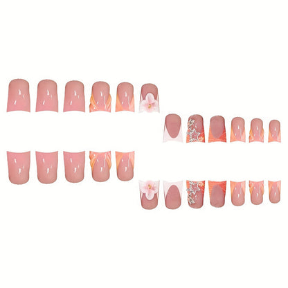 Artistic Press-On Nail Art Set with Floral and Gemstone Accents Acalora