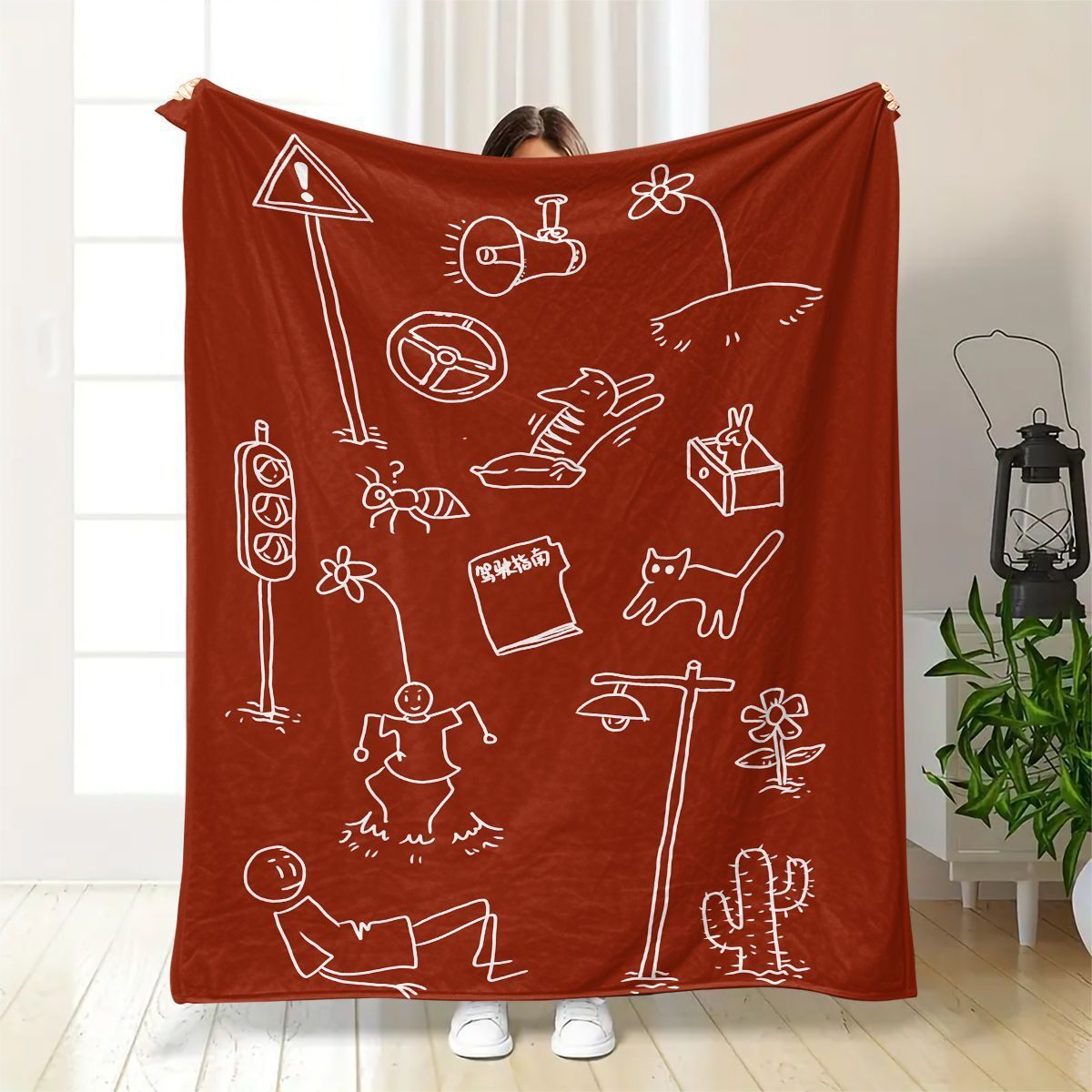 Whimsical Cartoon-Themed Fleece Blanket