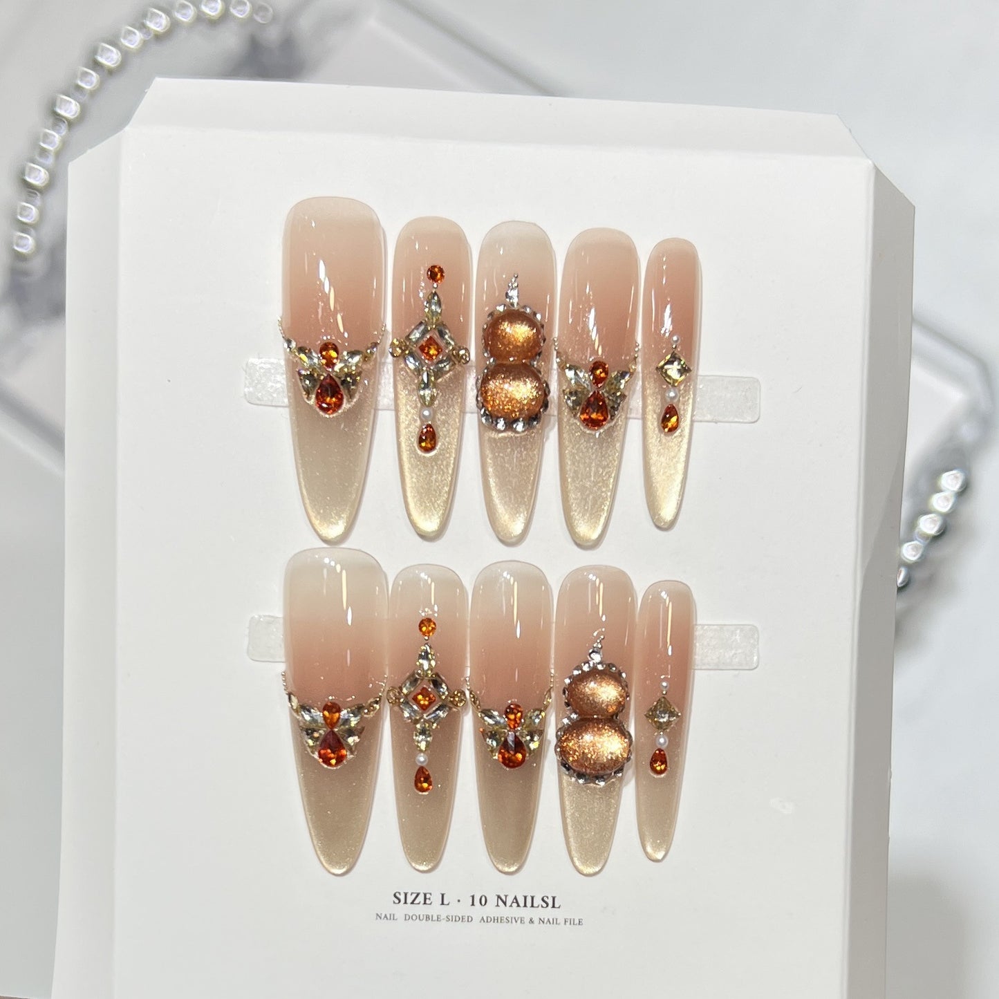 Decorative Stiletto Press-On Nail Set with Gemstone Accents Acalora 1788224085