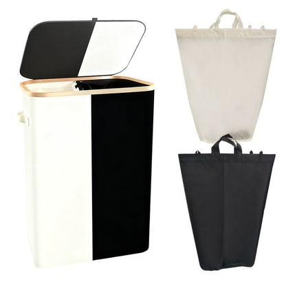 Laundry separation system with bamboo lid and multiple compartments Acalora
