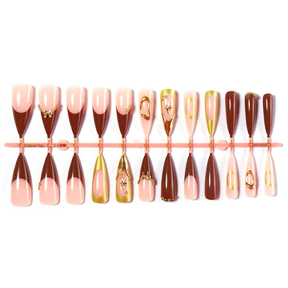 Elegant Decorative Press-On Nail Set with Gold Accents Acalora