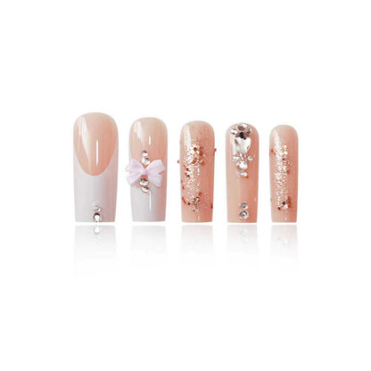 Artistic 3D Bow and Gemstone Press-On Nails Acalora