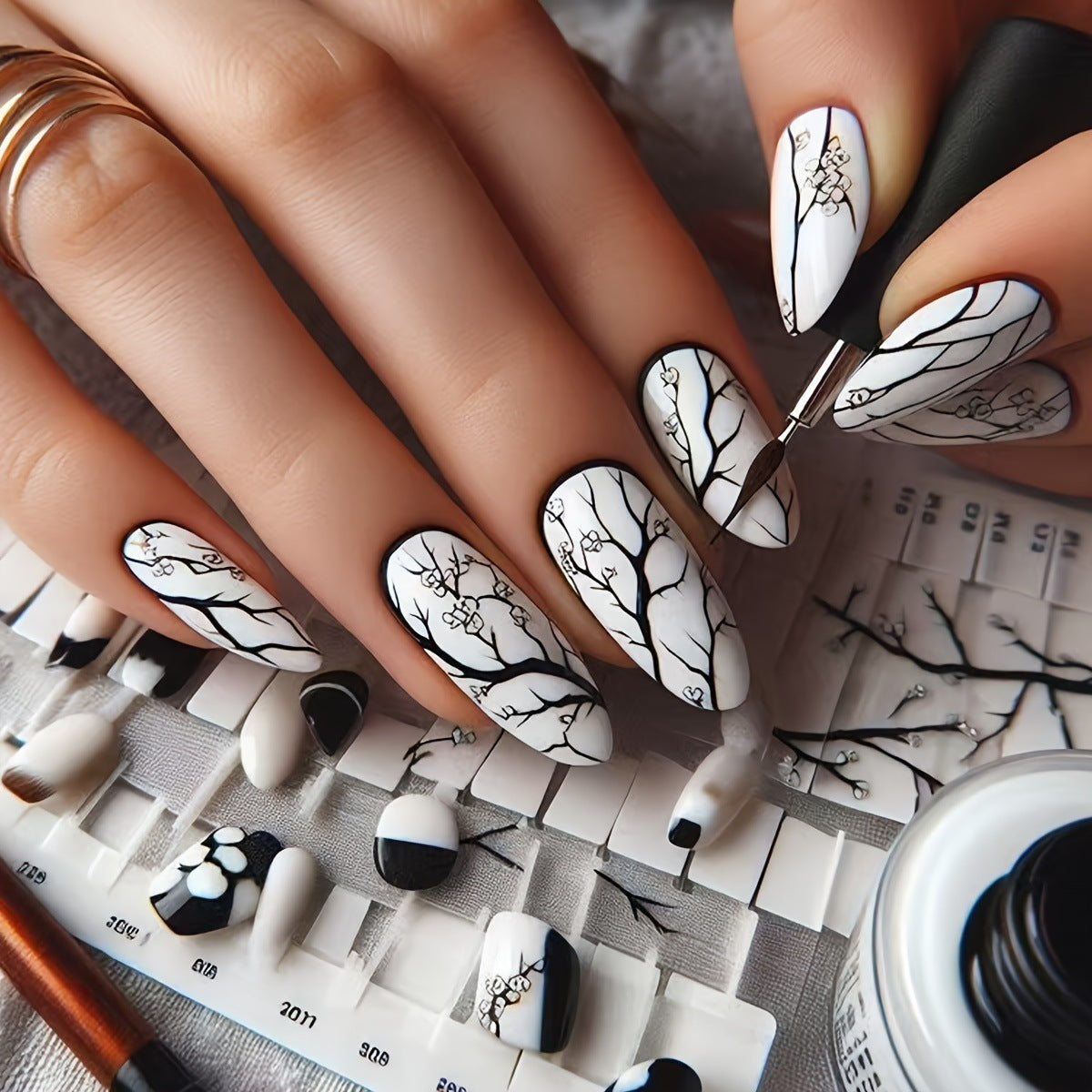 Artistic Branch Pattern Nail Art Acalora
