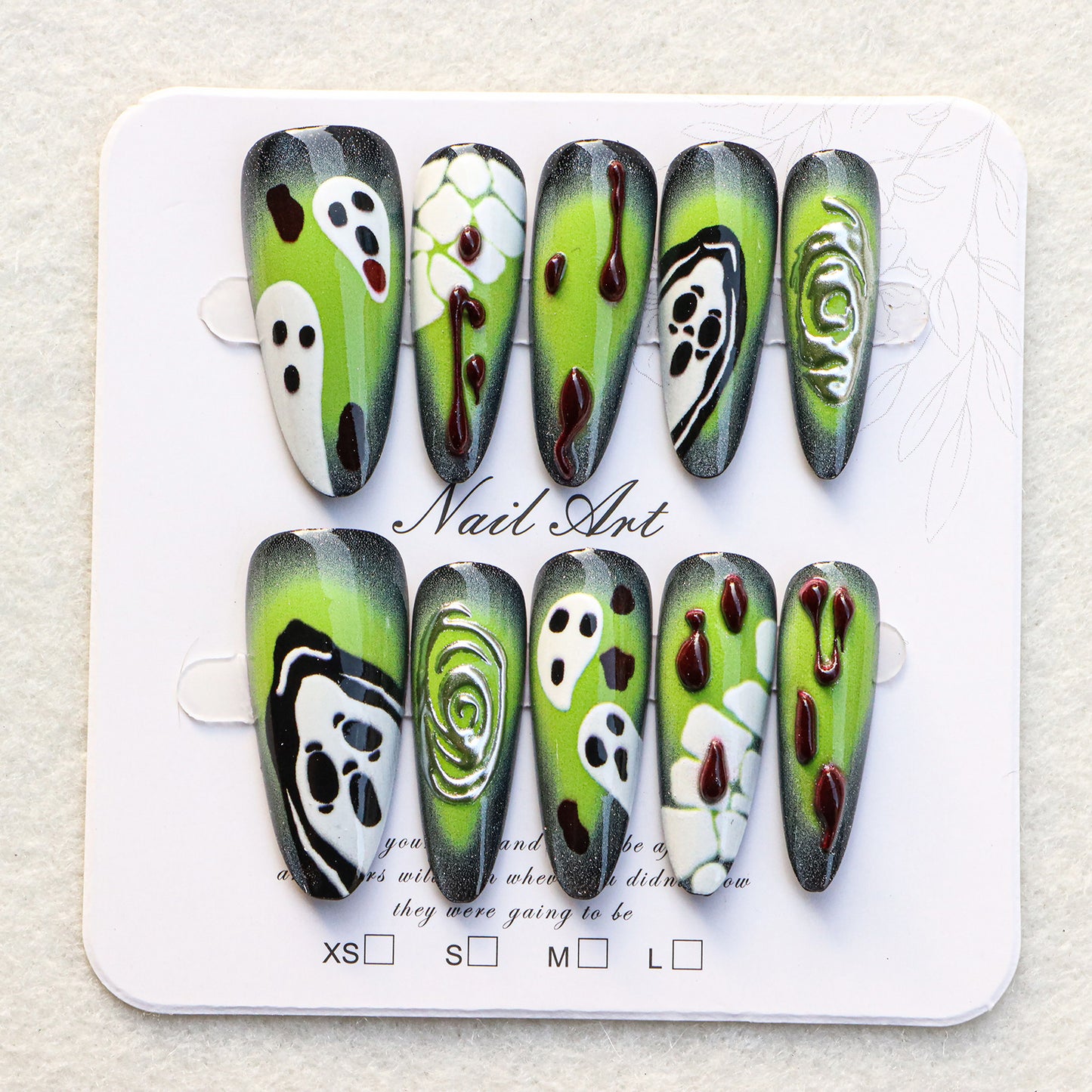 Artistic Press-On Nail Set with Unique Halloween Designs Acalora