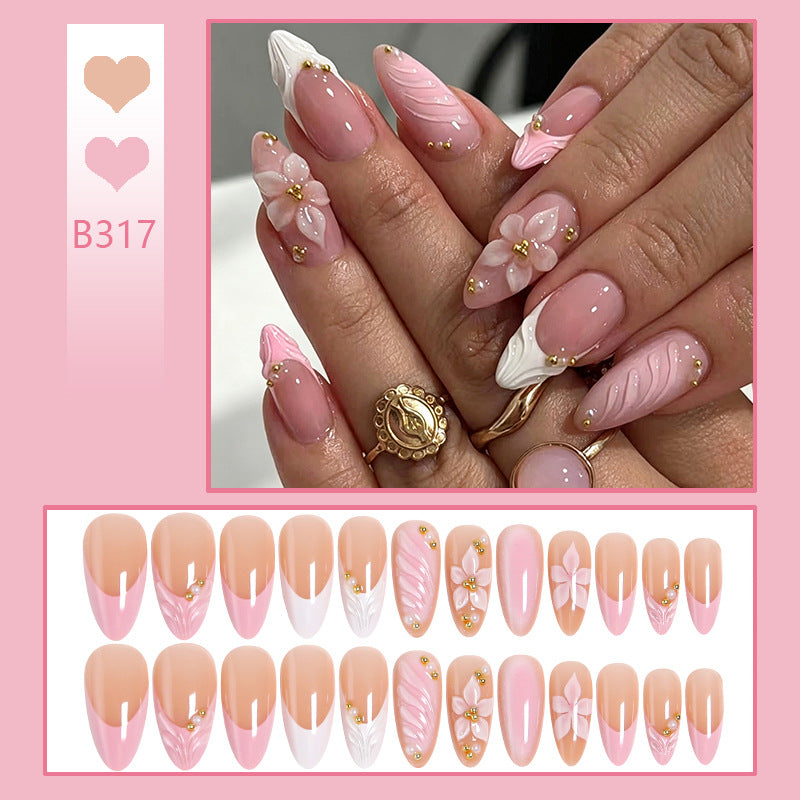 Artificial nail set with filigree floral design and elegant glitter Acalora