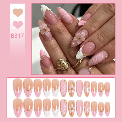 Artificial nail set with filigree floral design and elegant glitter Acalora