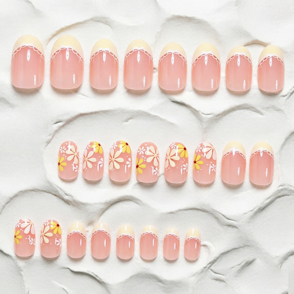 Elegant Floral French Tip Press-On Nails Acalora
