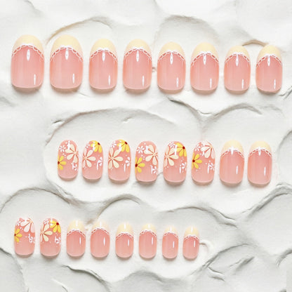 Elegant Floral French Tip Press-On Nails Acalora