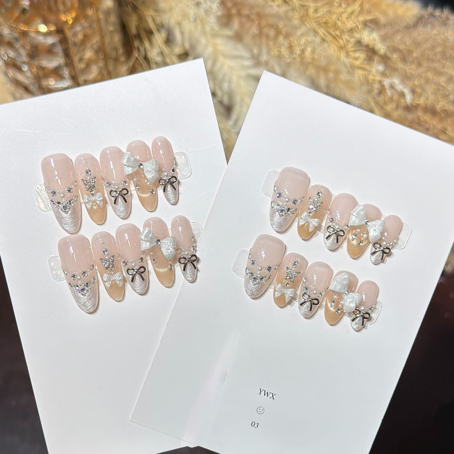 Glamorous Bow-Embellished Press-On Nail Art Set Acalora