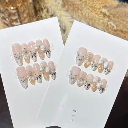 Glamorous Bow-Embellished Press-On Nail Art Set Acalora