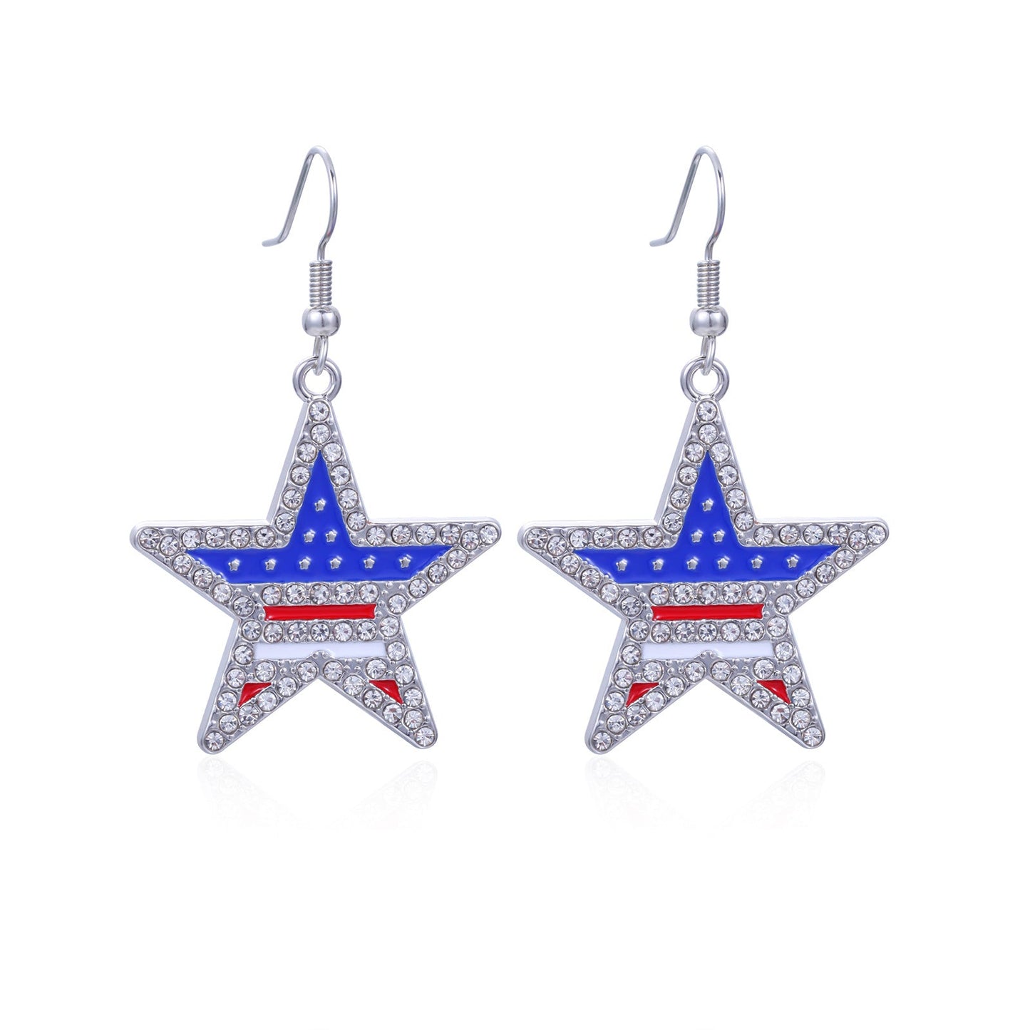 Women's lightweight star earrings with enamel flag design and fishhook Kalsten