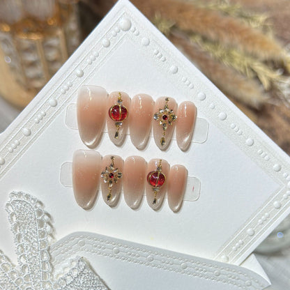 Elegant Stiletto Press-On Nail Set with Gemstone Accents Acalora
