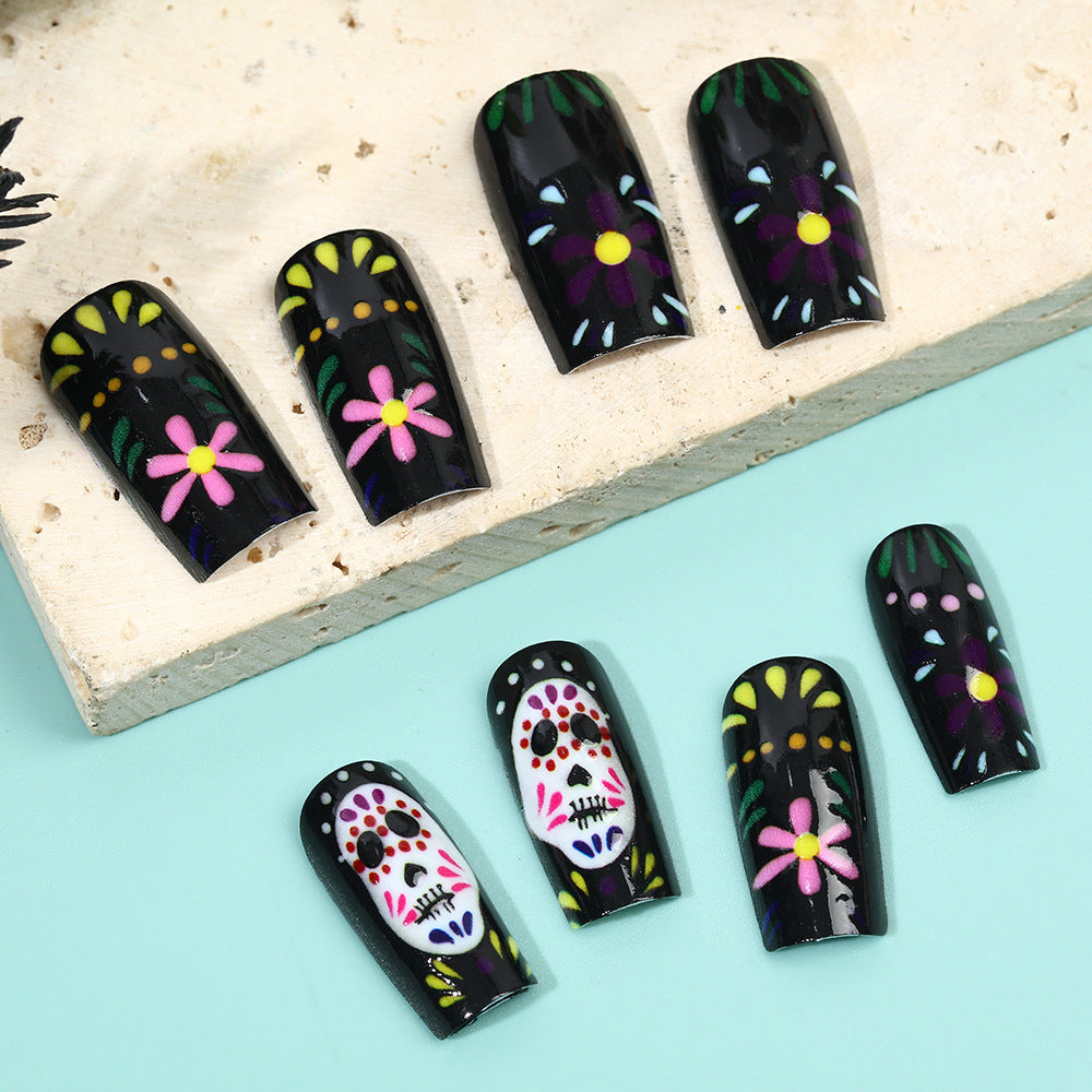 Creative artificial nails with sugar skull design Acalora