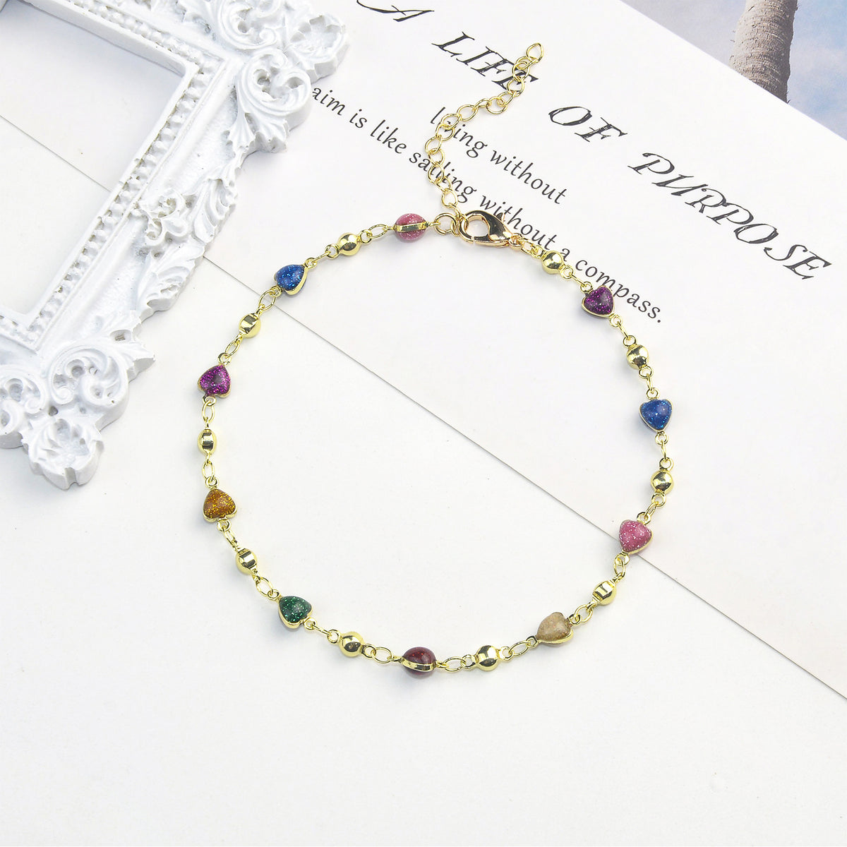 Heart-Shaped Beaded Anklet Acalora