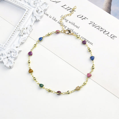 Heart-Shaped Beaded Anklet Acalora