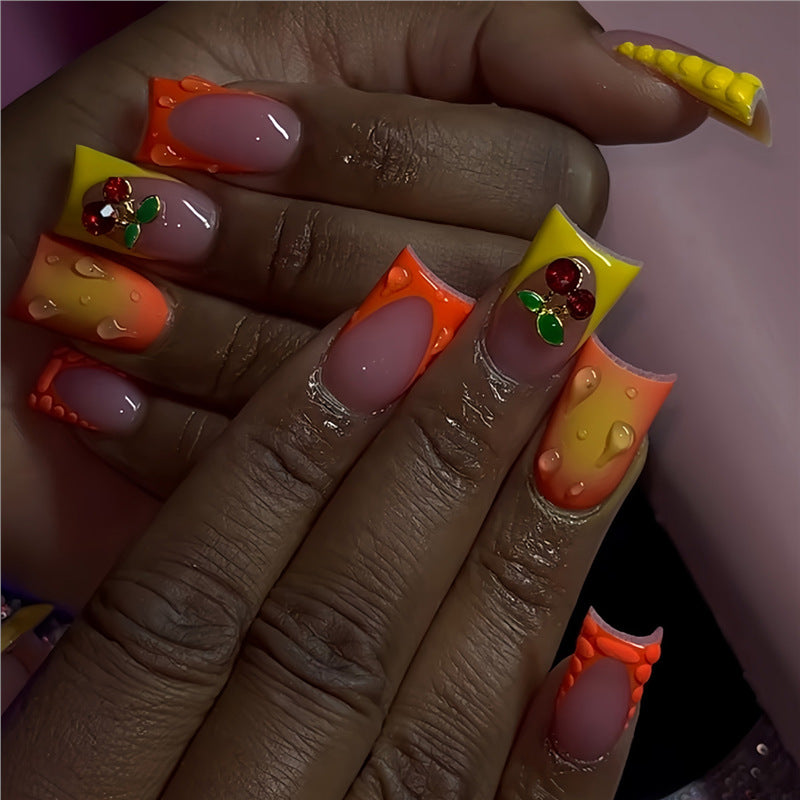 Creative Gel Press-On Nail Set with Fruit Accents Acalora