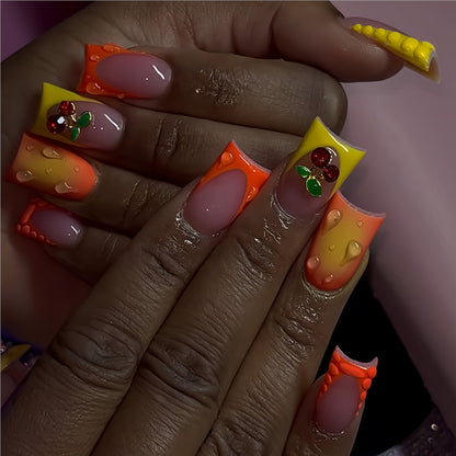 Creative Gel Press-On Nail Set with Fruit Accents Acalora