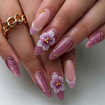 Premium Decorative Press-On Nail Set with Floral Accents Acalora
