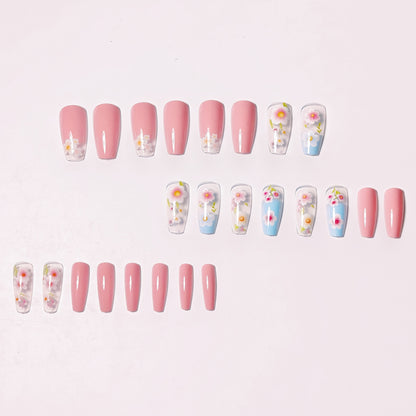 Floral Art Acrylic Nail Tips Acalora