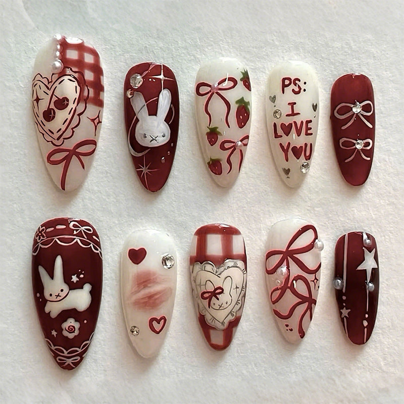 Romantic Themed Press-On Nail Art Set Acalora