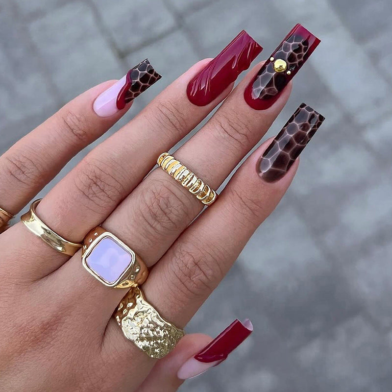 Artistic Press-On Nail Set with Decorative Patterns Acalora