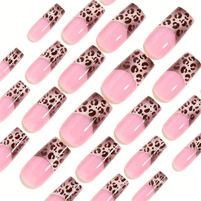 Elegant Leopard Print French Tip Press-On Nails Acalora