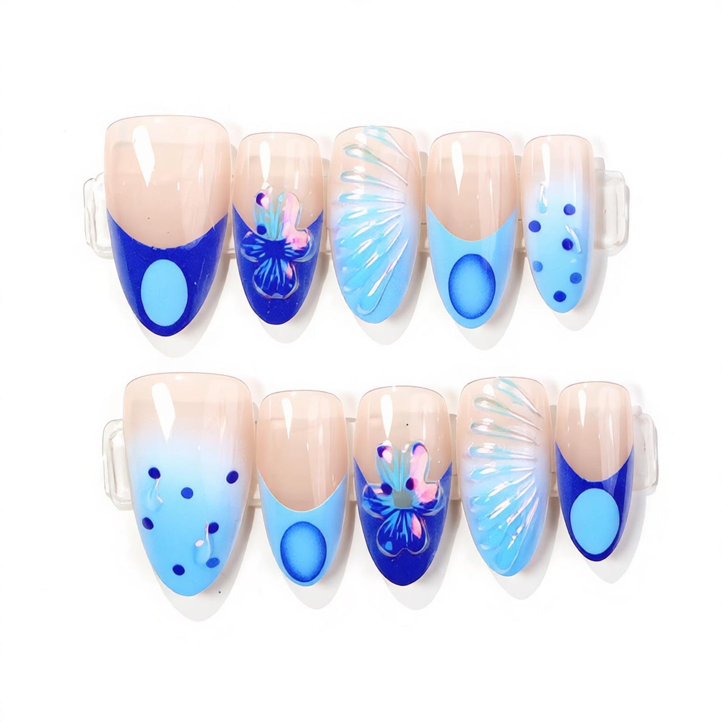 Decorative Press-On Nail Art Set with Oceanic Patterns Acalora