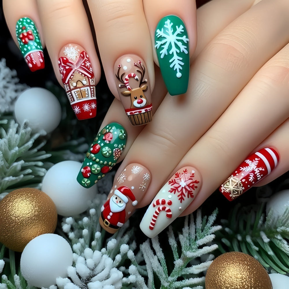 Artificial Nails Set with Festive Christmas Designs Acalora