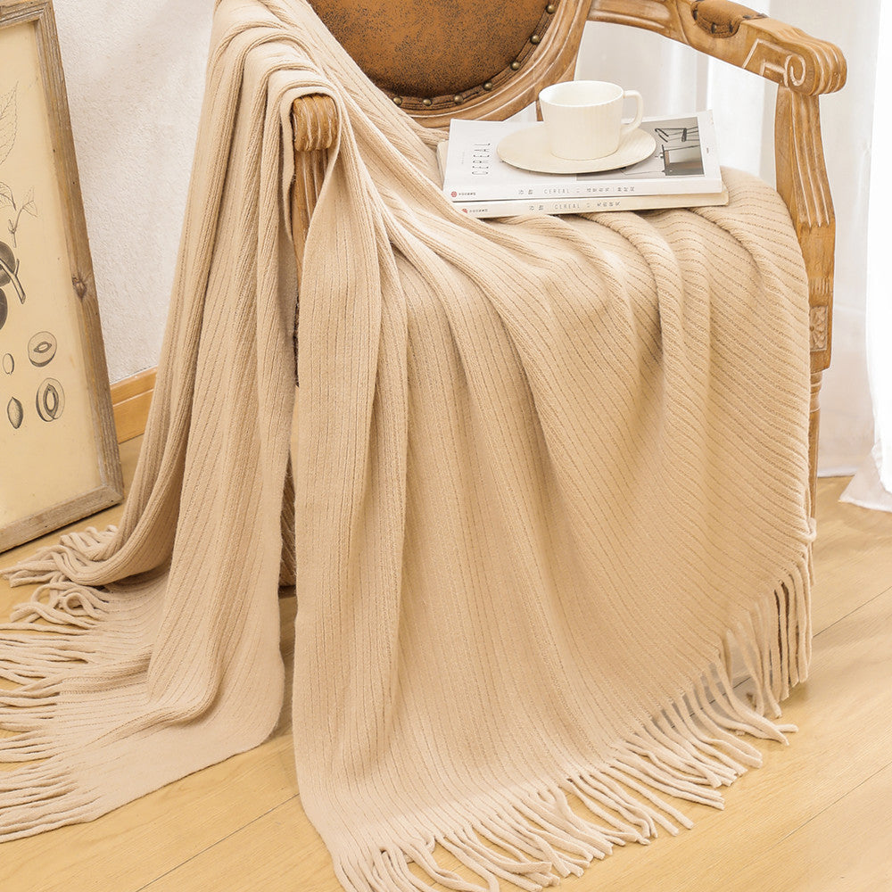 Luxurious Textured Knit Fringe Throw Blanket