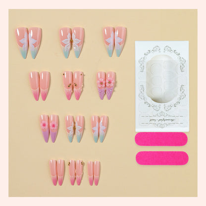 Elegant Artistic Press-On Nail Set with Floral Designs Acalora