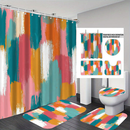 Bold Brushstroke Pattern Four-Piece Bathroom Set