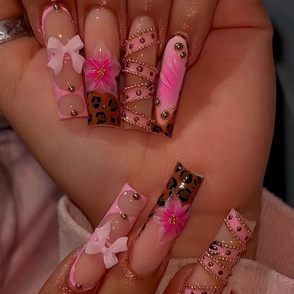Decorative Stiletto Press-On Nails with 3D Floral and Bow Accents Acalora