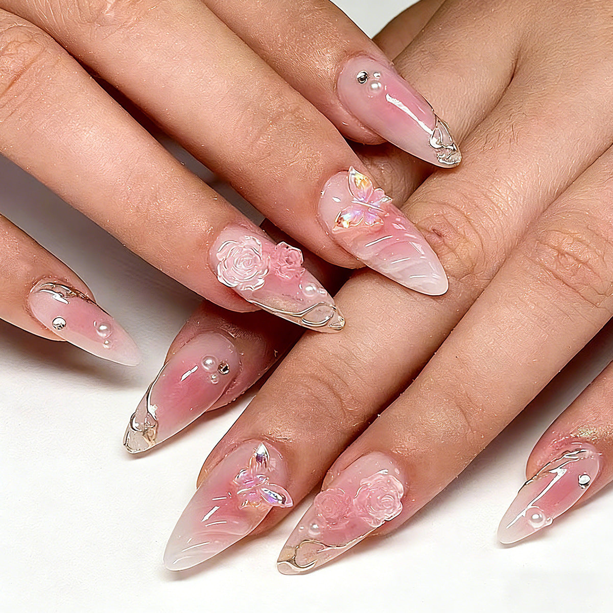 Artificial nail set with elegant blooming 3D decorations Acalora 1788236934