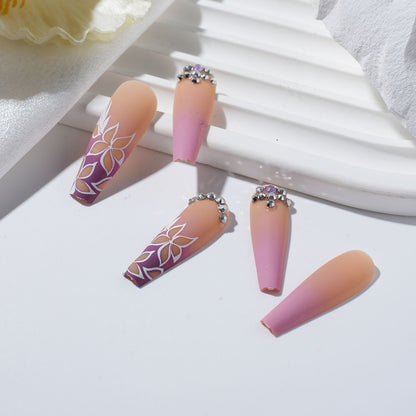 Floral Rhinestone Press-On Nails Acalora