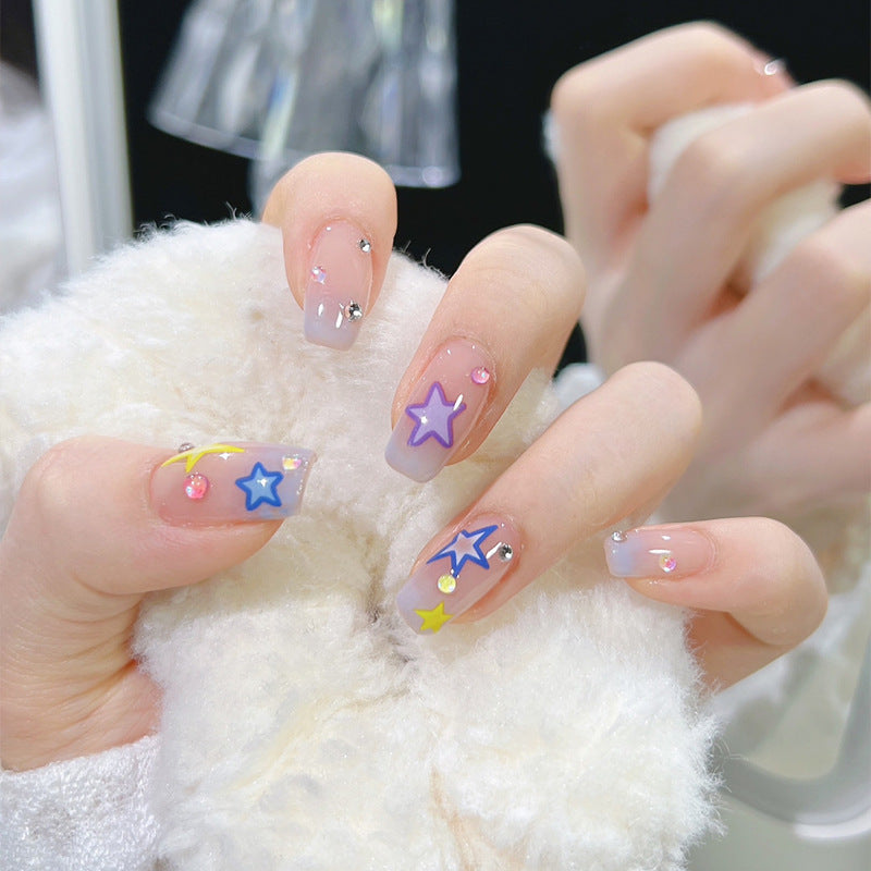 Artificial nail set with elegant blooming decorations and delicate ombre effect Acalora