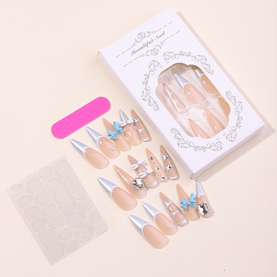 Decorative Press-On Nail Art Set with Unique Gem and Bow Accents Acalora