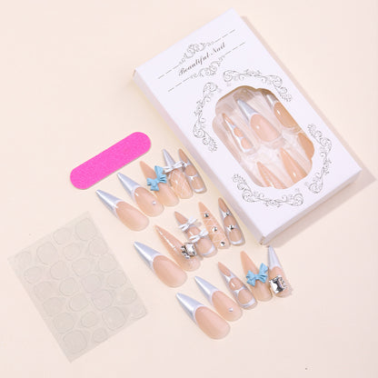 Decorative Press-On Nail Art Set with Unique Gem and Bow Accents Acalora